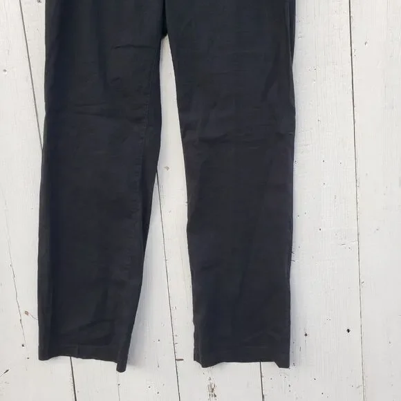 $228 Eileen Fisher Black LINEN Blend Straight Trouser Pants W/ Tab Petite Sz 12P